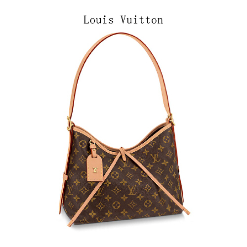 Louis Vuitton/路易威登 女士CARRYALL PM 精致老花帆布磁扣可拆卸手拿包单肩包 棕色M46203